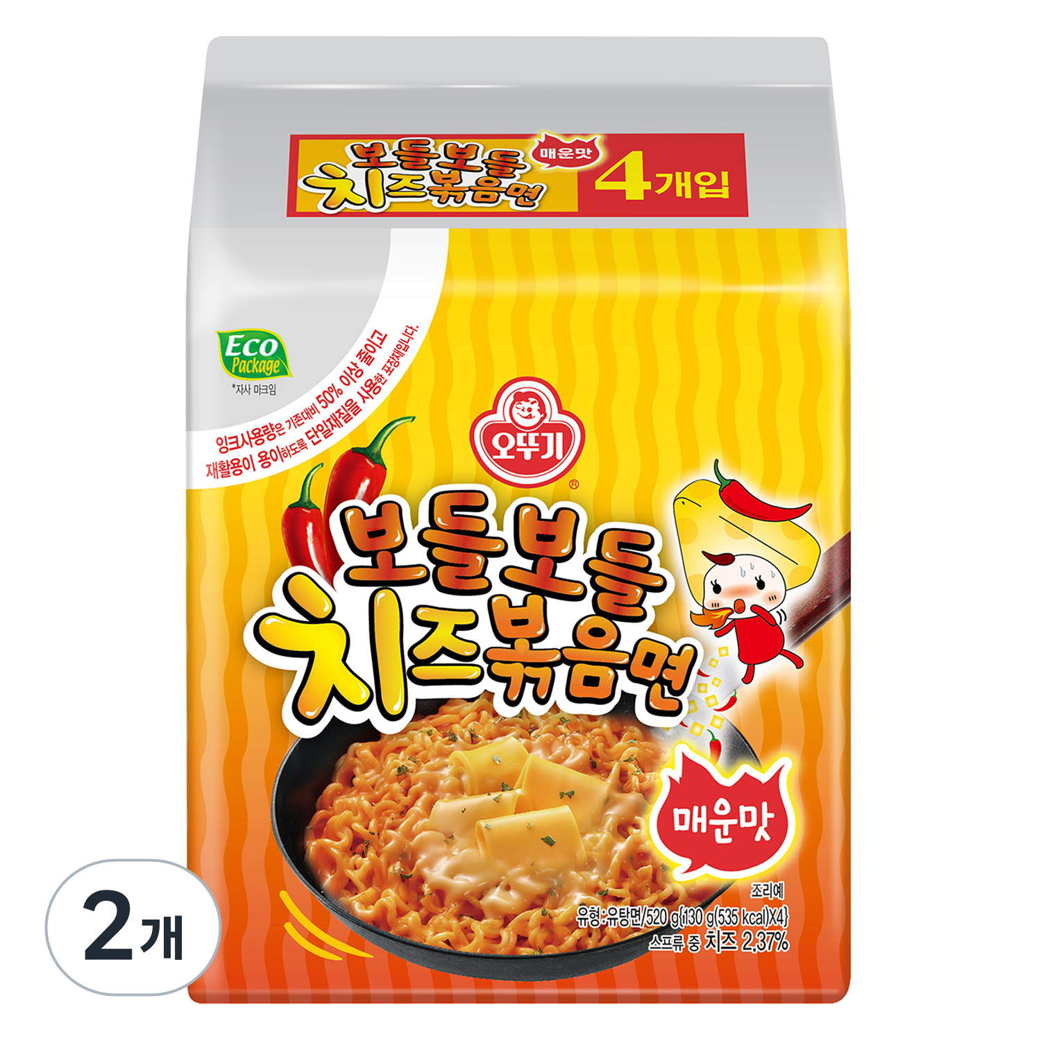 오뚜기 보들보들 치즈볶음면 매운맛 4p 130g 이미지