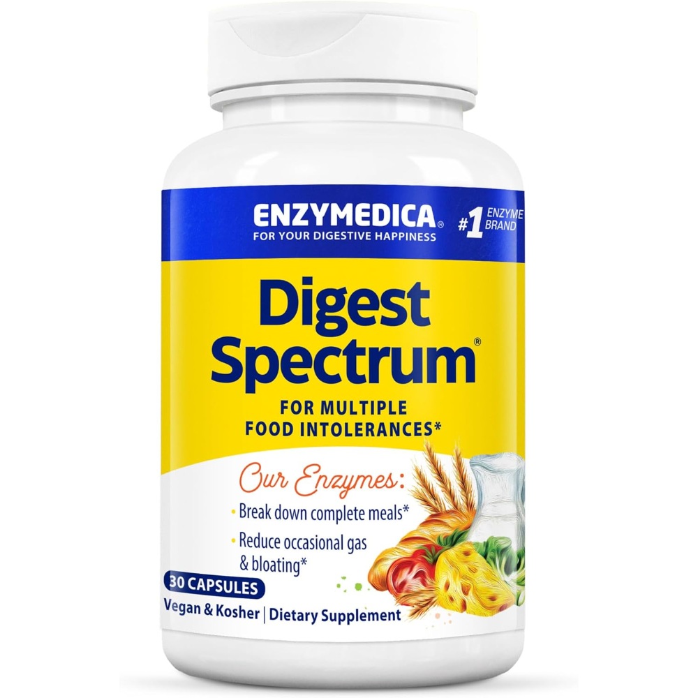 Enzymedica Digest Spectrum, 다양한 음식 과민증을 위한 소화 효소, 빠르게 작용하는 가스 및 복부 팽만감 완화 제공, 30 캡슐 추천