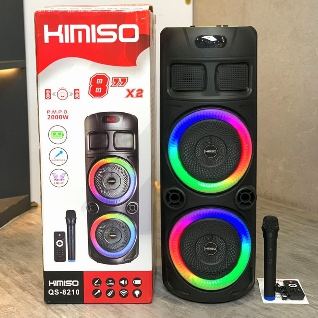 Kimiso QS-8210 더블 8 인치 경적 스피커, 2000W 피크 값, 강력 다기능 노래방 블루투스 리모컨 및 마이크 추천