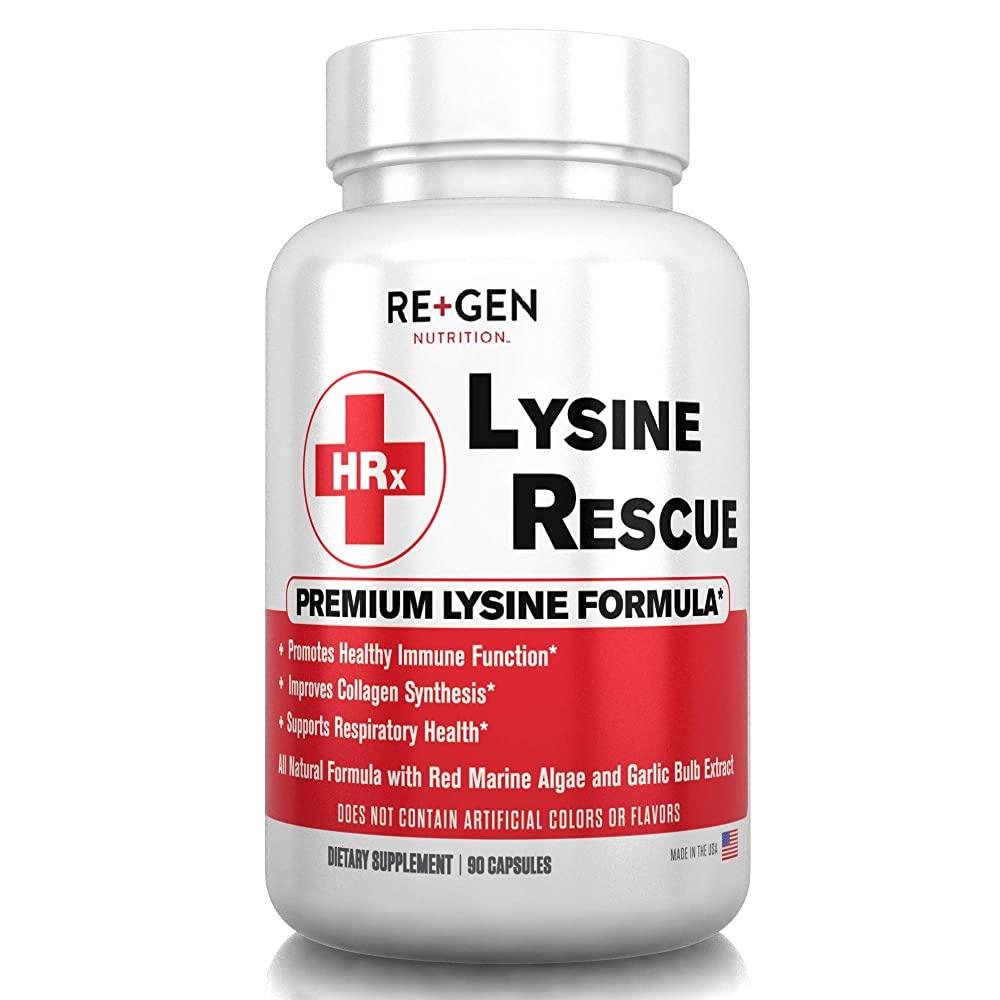 Re+Gen Nutrition Lysine Rescue, 여성 및 남성의 면역 건강 및 콜라겐 합성을 위한 아미노산 보충제, 입술 및 피부 건강 촉진, 천연, 순수 L-라이신, 9 추천