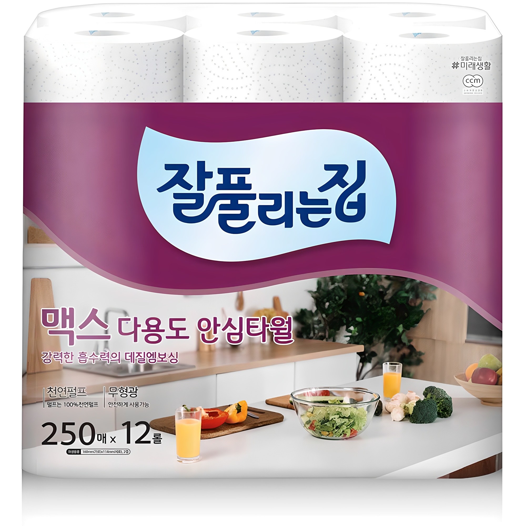 잘풀리는집 맥스 다용도 천연펄프 롤키친타올, 250매, 12개 이미지